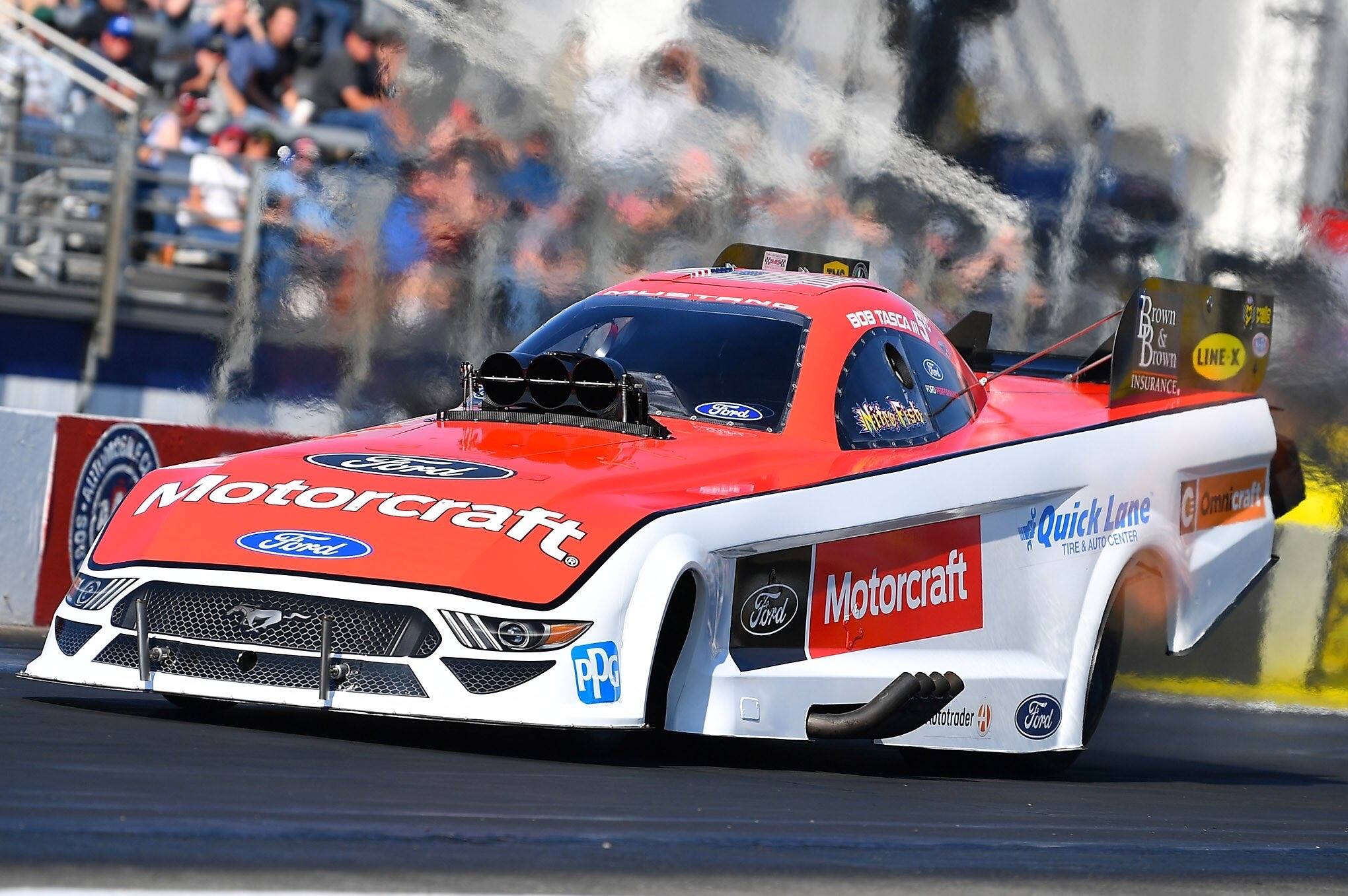 Bob Tasca III was knocked out in the first round. He had qualified 10th and Wilkerson eighth. Bob Tasca III was knocked out in the first round. He had qualified 10th and Wilkerson eighth.